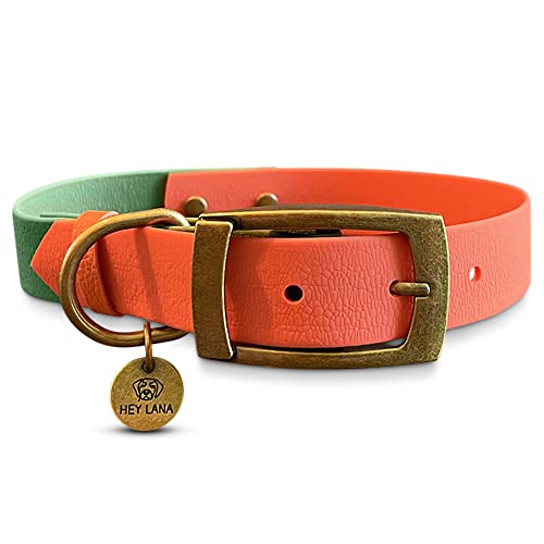 Biothane Halsband | Hundeerziehung | zweifarbig & wasserfest | Made in Germany (L (43-52 cm), Orange/Grün) von Hey Lana
