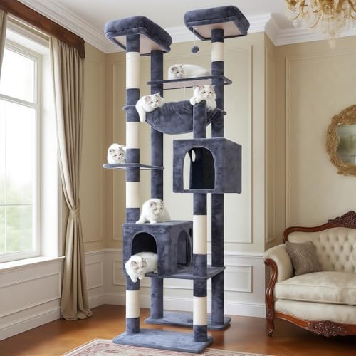 Hey-brother Hoher Kratzbaumturm, robuste Kratzbäume mit großen Plattformen, gemütliche Höhlen, große Hängematte, Spielzeugbälle, mehrstöckige Möbel für erwachsene Katzen im Innenbereich, 203 cm von Hey-brother