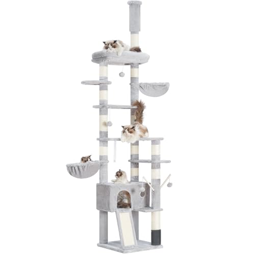 Hey-brother Kratzbaum, Höhenverstellbarer Katzenbaum 250cm-280cm, der bis zur Decke reicht, Katzenturm für große Katzen, mit Höhle, Hellgrau 0MPJ091W Hey-brother Kratzbaum, Höhenverstellbarer Katzenbaum 250cm-280cm, der bis zur Decke reicht, Katzenturm für große Katzen, mit Höhle, Hellgrau 0MPJ091W von Hey-brother