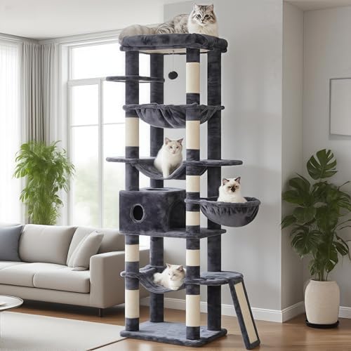 Hey-brother Kratzbaum, mehrstufiger Plüsch-Katzenturm für Indoor-Katzen mit großer Sitzstange, extra geräumige Hängematte, 2 Hängematten-Rampe, hängender Ball, rauchgrau MPJ037G Hey-brother Kratzbaum, mehrstufiger Plüsch-Katzenturm für Indoor-Katzen mit großer Sitzstange, extra geräumige Hängematte, 2 Hängematten-Rampe, hängender Ball, rauchgrau MPJ037G von Hey-brother