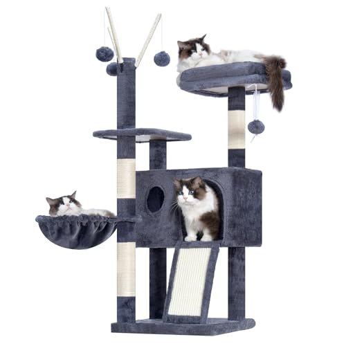 Hey-brother Kratzbaum Turm, Kratzbäume mit abnehmbarem Spielzeug, gemütliche Höhle, Plattform, Hängematte, Sisal-Kratzbrett und Ball für Indoor-Kätzchen, 104 cm, Rauchgrau MPJ008SG Hey-brother Kratzbaum Turm, Kratzbäume mit abnehmbarem Spielzeug, gemütliche Höhle, Plattform, Hängematte, Sisal-Kratzbrett und Ball für Indoor-Kätzchen, 104 cm, Rauchgrau MPJ008SG von Hey-brother