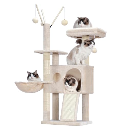 Hey-brother Kratzbaum Turm, Kratzbäume mit abnehmbarem Spielzeug, gemütliche Höhle, Plattform, Hängematte, Sisal-Kratzbrett und Ball für Indoor-Kätzchen, 41,3 Zoll, Beige MPJ008SM Hey-brother Kratzbaum Turm, Kratzbäume mit abnehmbarem Spielzeug, gemütliche Höhle, Plattform, Hängematte, Sisal-Kratzbrett und Ball für Indoor-Kätzchen, 41,3 Zoll, Beige MPJ008SM von Hey-brother