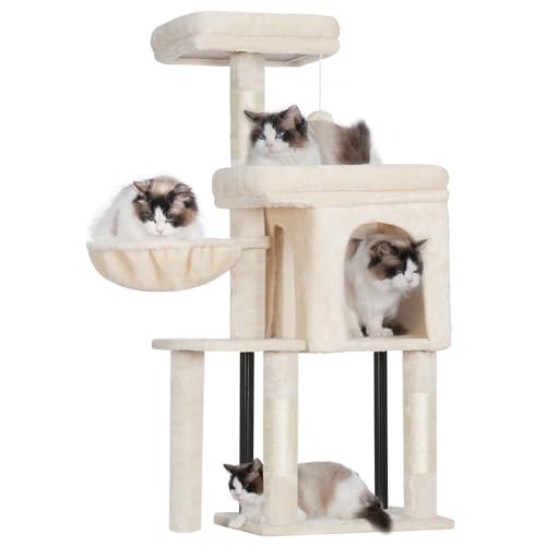 Hey-brother Kratzbaum Turm, Kratzbäume mit gemütlicher Höhle, gepolstertes Bett, Hängematte, Plüschsitzstange, Sisalstamm und Ball für Indoor-Kätzchen, 44,9 Zoll, Beige MPJ009SM Hey-brother Kratzbaum Turm, Kratzbäume mit gemütlicher Höhle, gepolstertes Bett, Hängematte, Plüschsitzstange, Sisalstamm und Ball für Indoor-Kätzchen, 44,9 Zoll, Beige MPJ009SM von Hey-brother