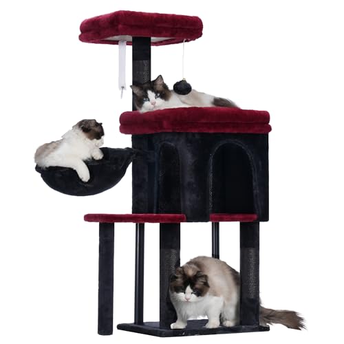 Hey-brother Kratzbaum Turm, Kratzbäume mit gemütlicher Höhle, gepolstertes Bett, Hängematte, Plüschsitzstange, Sisalstamm und Ball für Indoor-Kätzchen, 44,9 Zoll, Schwarz und Rot MPJ009SBR Hey-brother Kratzbaum Turm, Kratzbäume mit gemütlicher Höhle, gepolstertes Bett, Hängematte, Plüschsitzstange, Sisalstamm und Ball für Indoor-Kätzchen, 44,9 Zoll, Schwarz und Rot MPJ009SBR von Hey-brother