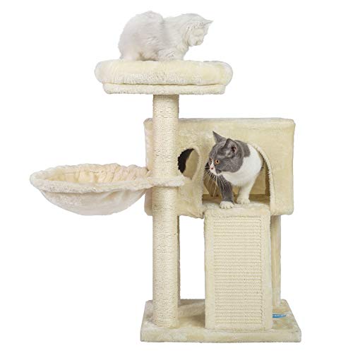 Hey-brother Kratzbaum mit Großer plattform, Kleiner katzenkratzbaum, Vollständig mit Sisal umwickelte Säule, Stabiler katzenbaum mit Kratzbrett, Beige MPJ004SM Hey-brother Kratzbaum mit Großer plattform, Kleiner katzenkratzbaum, Vollständig mit Sisal umwickelte Säule, Stabiler katzenbaum mit Kratzbrett, Beige MPJ004SM von Hey-brother