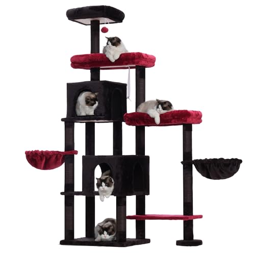 Hey-brother XXL Kratzbaum für groß Katzen, 180 cm hoch Stabil Katzenbaum mit rechts erweitert mit 3 gemütlichen Plattformen, 3 Grosse Höhle und 2 Katzenkörbchen, Rötlich-Schwarz EMPJ038BR Hey-brother XXL Kratzbaum für groß Katzen, 180 cm hoch Stabil Katzenbaum mit rechts erweitert mit 3 gemütlichen Plattformen, 3 Grosse Höhle und 2 Katzenkörbchen, Rötlich-Schwarz EMPJ038BR von Hey-brother
