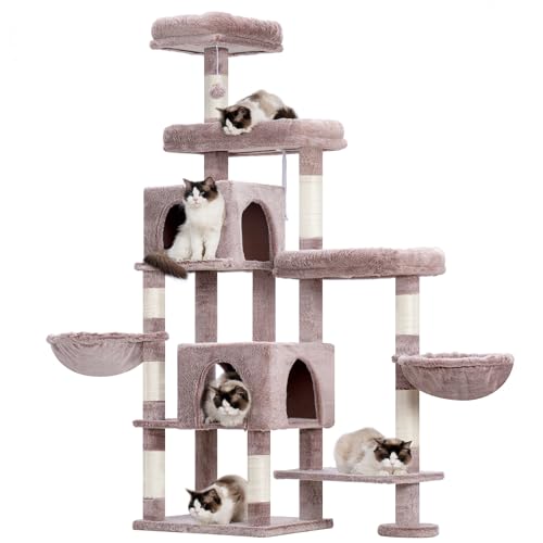 Hey-brother XXL Kratzbaum für groß Katzen, 180 cm hoch Stabil Katzenbaum mit rechts erweitert mit 3 gemütlichen Plattformen, 3 Grosse Höhle und 2 Katzenkörbchen, Rogbeige EMPJ038MU von Hey-brother