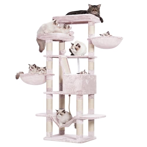 Heybly Muchroom HCT025MU Kratzbaum, mehrstufiger Katzenturm für Indoor-Katzen, 2 verbreiterte Plüsch-Sitzstangen, Katzenhütte mit Kratzbrett und großen Höhlen, 172,7 cm von Heybly
