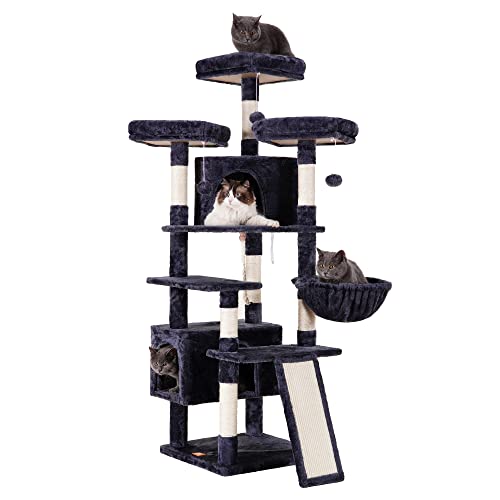 Heybly Großer Katzenbaum für Katzen im Innenbereich, mehrstöckige Katzenmöbel für Katzen mit 3 gepolsterten Plüschsitzstangen, gemütlichem Korb und Kratzbrett HCT024G von Heybly