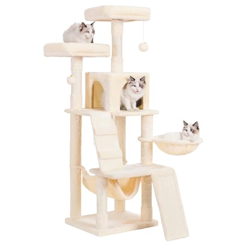 Heybly Katzenbaum, Katzenturm für Indoor-Katzen, mehrstöckige Katzenmöbel für Katzen mit gepolsterter Plüschstange, gemütlicher Korb und Kratzbrett, beige HCT014M Heybly Katzenbaum, Katzenturm für Indoor-Katzen, mehrstöckige Katzenmöbel für Katzen mit gepolsterter Plüschstange, gemütlicher Korb und Kratzbrett, beige HCT014M von Heybly