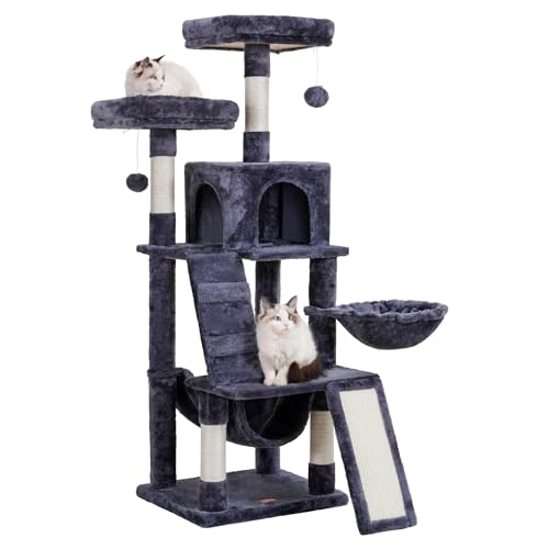 Heybly Katzenbaum, Katzenturm für Indoor-Katzen, mehrstöckige Katzenmöbel für Katzen mit gepolsterter Plüschstange, gemütlicher Korb und Kratzbrett, rauchgrau HCT014G Heybly Katzenbaum, Katzenturm für Indoor-Katzen, mehrstöckige Katzenmöbel für Katzen mit gepolsterter Plüschstange, gemütlicher Korb und Kratzbrett, rauchgrau HCT014G von Heybly