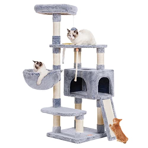 Heybly Katzenbaum, Katzenturm für Indoor-Katzen mit Kratzbrett, mehrstufige Katzenmöbel Condo mit Futternapf Zinn HCT010PE von Heybly