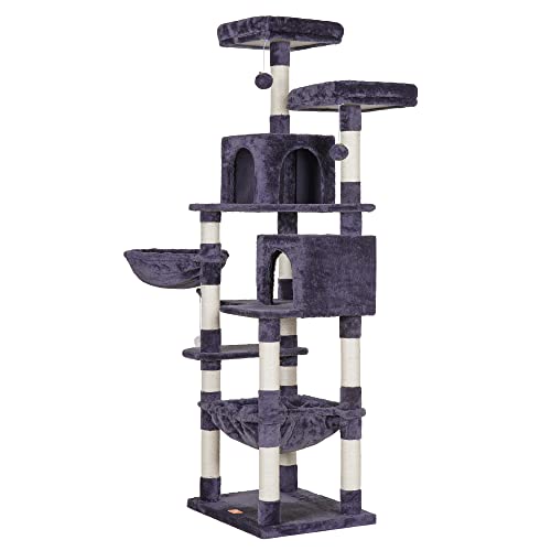 Heybly Katzenbaum mit Spielzeug, Katzenturm Höhle für Indoor-Katzen, Katzenhaus mit gepolsterter Plüschstange, gemütliche Hängematte und Sisal-Kratzstämme, rauchgrau HCT032G Heybly Katzenbaum mit Spielzeug, Katzenturm Höhle für Indoor-Katzen, Katzenhaus mit gepolsterter Plüschstange, gemütliche Hängematte und Sisal-Kratzstämme, rauchgrau HCT032G von Heybly