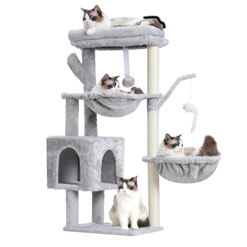 Heybly Kratzbaum, 100 cm, Kaktus-Turm mit Kratzbaum, Katzenturm für Indoor-Katzen, vollständig umwickelte Sisalstange, weiche Plattform, 2 Körbe und baumelndes Spielzeug, Hellgrau HCT006SW Heybly Kratzbaum, 100 cm, Kaktus-Turm mit Kratzbaum, Katzenturm für Indoor-Katzen, vollständig umwickelte Sisalstange, weiche Plattform, 2 Körbe und baumelndes Spielzeug, Hellgrau HCT006SW von Heybly