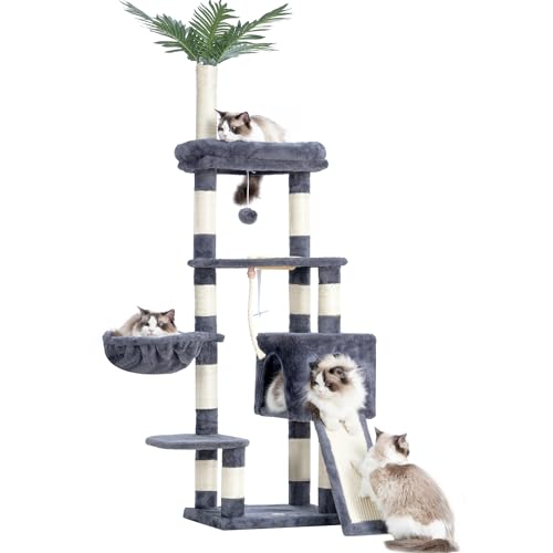 Heybly Kratzbaum, 166,1 cm, Katzenturm für Indoor-Katzen, Katzenhaus mit Blättern, Sitzstangen, Korb, Blatt, Futternapf, mehrstufiger Plüsch, moderne Möbel-Kratzbäume, rauchgrau HCT015G Heybly Kratzbaum, 166,1 cm, Katzenturm für Indoor-Katzen, Katzenhaus mit Blättern, Sitzstangen, Korb, Blatt, Futternapf, mehrstufiger Plüsch, moderne Möbel-Kratzbäume, rauchgrau HCT015G von Heybly