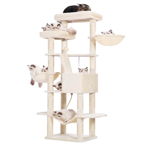 Heybly Kratzbaum, 173 cm hoch, Katzenbaum, mit 16 Kratzsäulen, 2 groß Plattformen, 2 Korb, Hängematte, Höhle, Plüschbälle, mehrstöckiger Katzenkratzbaum, Beige HCT025M Heybly Kratzbaum, 173 cm hoch, Katzenbaum, mit 16 Kratzsäulen, 2 groß Plattformen, 2 Korb, Hängematte, Höhle, Plüschbälle, mehrstöckiger Katzenkratzbaum, Beige HCT025M von Heybly