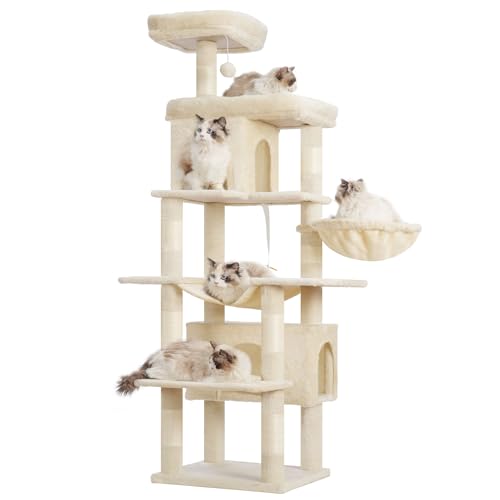 Heybly Kratzbaum, 178 cm Hoch, kratzsäule für Indoor Katzen, Mehrstöckiger Katzenkratzbaum mit 8 Kratzsäulen, 2 Höhlen, 2 Plattformen, Hängematte, Korb, Plüschbälle, Plüschbälle, Beige HCT036M Heybly Kratzbaum, 178 cm Hoch, kratzsäule für Indoor Katzen, Mehrstöckiger Katzenkratzbaum mit 8 Kratzsäulen, 2 Höhlen, 2 Plattformen, Hängematte, Korb, Plüschbälle, Plüschbälle, Beige HCT036M von Heybly