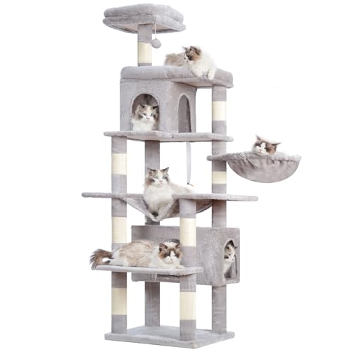 Heybly Kratzbaum, 178 cm Hoch, kratzsäule für Indoor Katzen, Mehrstöckiger Katzenkratzbaum mit 8 Kratzsäulen, 2 Höhlen, 2 Plattformen, Hängematte, Korb, Plüschbälle, Plüschbälle, Hellgrau HCT036W Heybly Kratzbaum, 178 cm Hoch, kratzsäule für Indoor Katzen, Mehrstöckiger Katzenkratzbaum mit 8 Kratzsäulen, 2 Höhlen, 2 Plattformen, Hängematte, Korb, Plüschbälle, Plüschbälle, Hellgrau HCT036W von Heybly