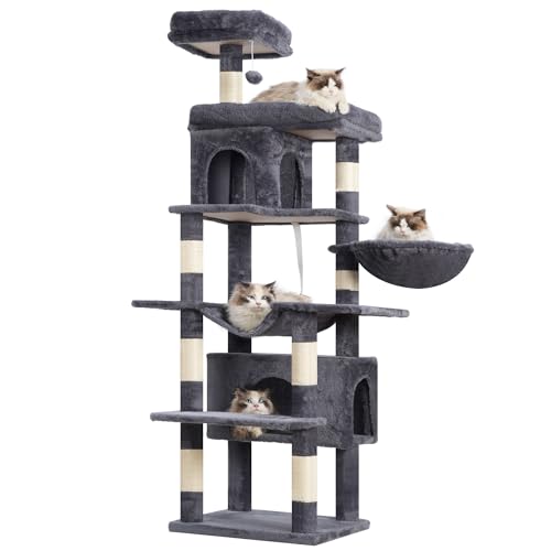 Heybly Kratzbaum, 178 cm Hoch, kratzsäule für Indoor Katzen, Mehrstöckiger Katzenkratzbaum mit 8 Kratzsäulen, 2 Höhlen, 2 Plattformen, Hängematte, Korb, Plüschbälle, Plüschbälle, Rauchgrau HCT036G Heybly Kratzbaum, 178 cm Hoch, kratzsäule für Indoor Katzen, Mehrstöckiger Katzenkratzbaum mit 8 Kratzsäulen, 2 Höhlen, 2 Plattformen, Hängematte, Korb, Plüschbälle, Plüschbälle, Rauchgrau HCT036G von Heybly