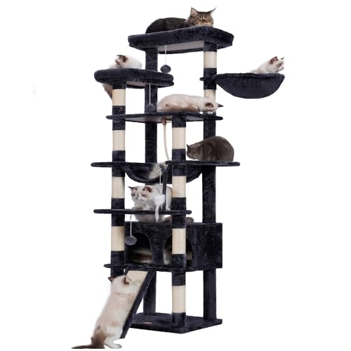 Heybly Kratzbaum, 200 cm hoch, Katzenbaum, mit 11 Kratzsäulen, groß Plattformen, 2 Korb, Hängematte, Höhle, Plüschbälle, mehrstöckiger Katzenkratzbaum, Rauchgrau HCT033G Heybly Kratzbaum, 200 cm hoch, Katzenbaum, mit 11 Kratzsäulen, groß Plattformen, 2 Korb, Hängematte, Höhle, Plüschbälle, mehrstöckiger Katzenkratzbaum, Rauchgrau HCT033G von Heybly