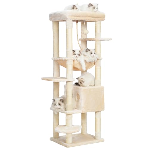 Heybly Kratzbaum, mit Decken, für große Katze, Katzenbaum, große Plattformen, Höhle, 50 x 50 x 153cm, Beige HCT050M Heybly Kratzbaum, mit Decken, für große Katze, Katzenbaum, große Plattformen, Höhle, 50 x 50 x 153cm, Beige HCT050M von Heybly
