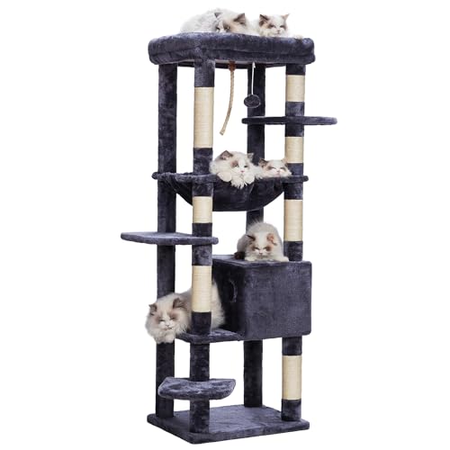 Heybly Kratzbaum für große Katzen, Katzenturm für Indoor-Katzen, mehrstöckiges Katzenmöbel für Katzen mit großer gepolsterter Plüsch-Sitzstange, gemütlicher Korb HCT050G Heybly Kratzbaum für große Katzen, Katzenturm für Indoor-Katzen, mehrstöckiges Katzenmöbel für Katzen mit großer gepolsterter Plüsch-Sitzstange, gemütlicher Korb HCT050G von Heybly