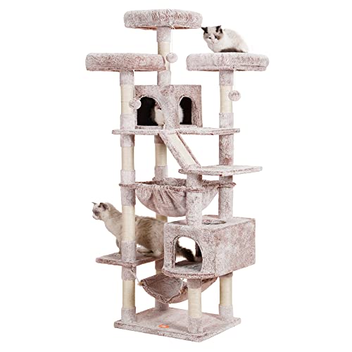 Heybly Muchroom HCT030MU Katzenbaum, groß, 185.4 cm, XXL, großer Katzenturm für Indoor-Katzen, Katzenmöbel für große Katzen mit gepolsterter Plüschstange, gemütlichem Korb und Kratzstämmen von Heybly