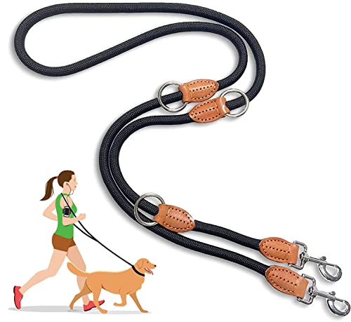 Multifunktions-Hundeleine (2.1 m) – starke Hundetrainingsleine, 1.4 cm dicke Nylon-Doppel-Hundeleinen, [3 verstellbare Längen] Laufen, langes Seil für kleine, schwarz, 1/5.1 m cm von Heydoggy