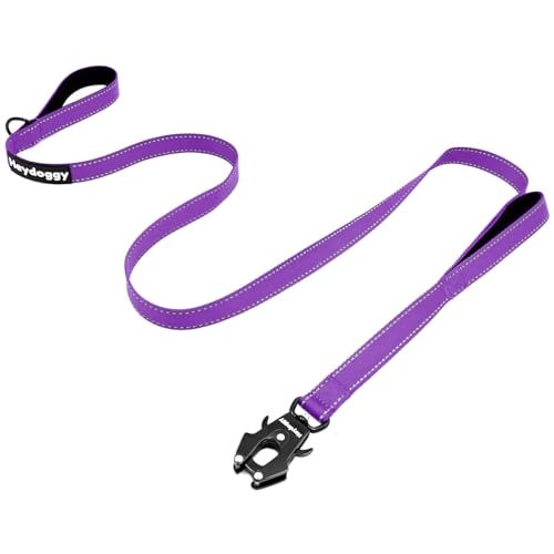 Reflektierend Hundeleine 1,5m für Große Mittlere Kleine Hund, Robust Nylon Trainingsleine mit Zwei Griff & Auto Sperre Karabiner, Anti-Zug Walken Sicherheit Kontrolle Führleine Lila 5ft Reflektierend Hundeleine 1,5m für Große Mittlere Kleine Hund, Robust Nylon Trainingsleine mit Zwei Griff & Auto Sperre Karabiner, Anti-Zug Walken Sicherheit Kontrolle Führleine Lila 5ft von Heydoggy