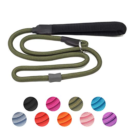 Starke Retrieverleine, strapazierfähiges Nylon, kein Ziehen, mit Gummistopper und gepolstertem Griff, für kleine, mittelgroße und große Welpen, 1,8 m, Armeegrün von Heydoggy