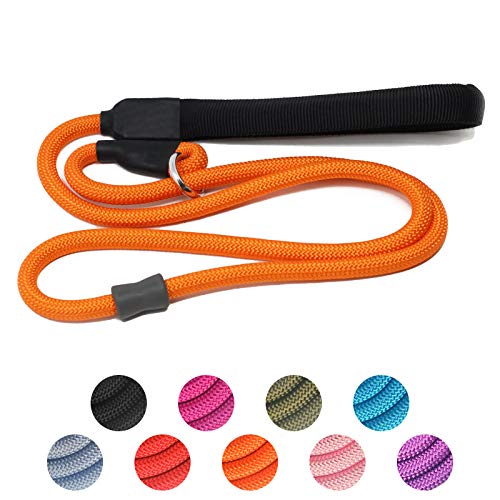 Starke Retrieverleine – robuste Nylon-Trainingsleine für Hunde, kein Ziehen, mit Gummistopper und gepolstertem Griff, für kleine, mittelgroße und große Welpen, 1,8 m, Orange von Heydoggy