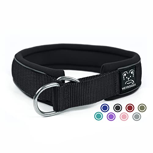 Weich Neopren Gepolstert Hundehalsband (4cm Breite) Reflektierend Hund Halsband mit Robust Nylon & Zugstopp, Bequem Zughalsband Dressurhalsband für Kleine Mittlere Große Hund Anti-Zug Walken M,Schwarz von Heydoggy