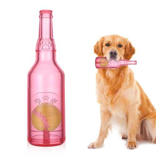 Heygueo Hundespielzeug mit Wasserflasche für aggressive Kauer, Ball in Flasche, Gummi-Hundespielzeug, niedlich, interaktiv, Gummi-Cruncher für Hunde, aggressive Kauer, groß, mittel/klein (blau) von Heygueo