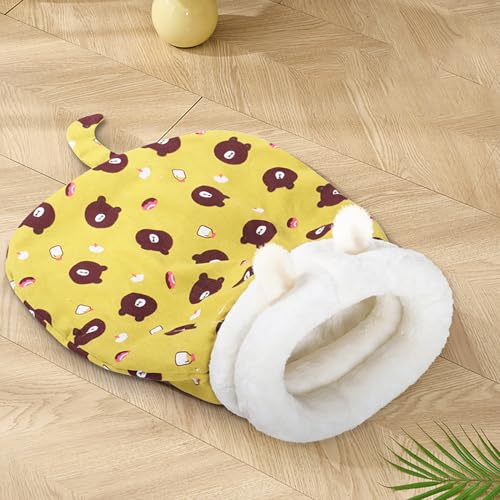 Cozy Pet Nest for Cats and Dogs, Soft Cat Dog Sleeping Bag, Portable Pet Nest, Small Dog Cat Bed for All Seasons Indoors (Yellow Bear) von Heyhaho