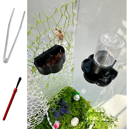 Heyshapeing Jumping Spider Kits – Magnetischer Wasserspender zum Aufhängen und Futternapf mit Reinigungsbürste und Pinzette, 8 ml, ideal für springende Spinnen, Arboreale Haustiere und Kleintiere von Heyshapeing