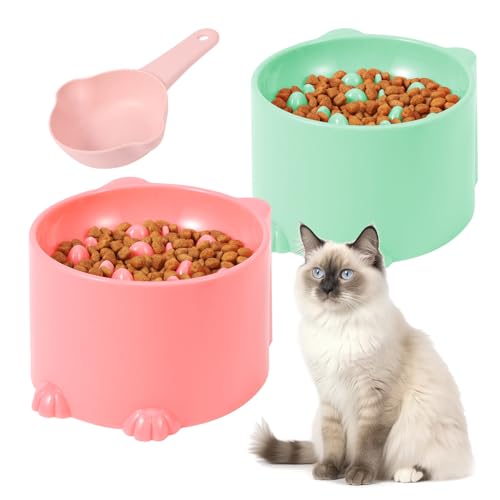 Heyu-Lotus Erhöhter Katzennapf Katzennäpfe mit Ständer geneigt Erhöhte Katze Slow Feeder Katzenfutterschalen Ergonomische Katzenfutterschalen Katzenfutter Wassernapf Katzenschalen Erhöhter von Heyu-Lotus