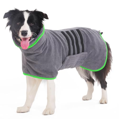 HezzLuv Bademantel für Hunde, Hundebademantel aus Mikrofaser für Mittlere Und Große Hunde Grau Badetuch Hund Hundehandtuch Schnell Trocknend, Super Saugfähiger, für Hunde Und Katzen(Grün, L) von HezzLuv