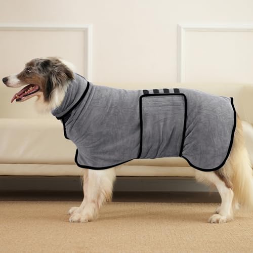 HezzLuv Hunde-Bademantel, super saugfähiges Mikrofaser-Handtuch, schnelles Trocknen, bequem, weich, mit verstellbarem Bauchgurt, ideal für Baden, Schwimmen, regnerische Spaziergänge und hält warm HezzLuv Hunde-Bademantel, super saugfähiges Mikrofaser-Handtuch, schnelles Trocknen, bequem, weich, mit verstellbarem Bauchgurt, ideal für Baden, Schwimmen, regnerische Spaziergänge und hält warm von HezzLuv