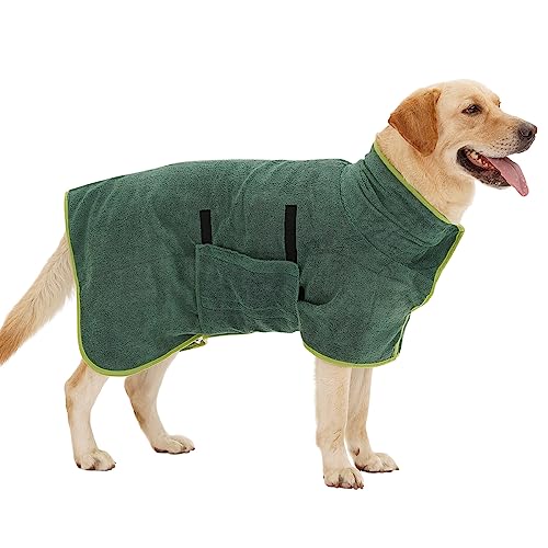 HezzLuv Bademantel für Hunde, Hundebademantel aus Mikrofaser für mittlere und große Hunde, super saugfähiger Haustier Trockenmantel, ganzjahres schnell trocknendes Hundehandtuch (Grün,M) von HezzLuv