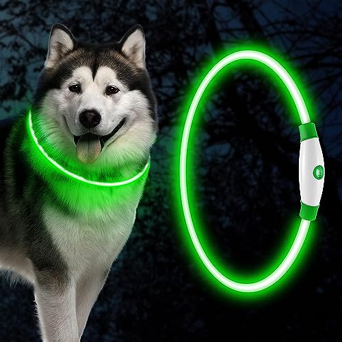 HezzLuv LED-Hundelichthalsband, Über USB Wiederaufladbares Sicherheitshalsband, Verstellbare Länge, Geeignet Für Hunde Und Katzen (3 Beleuchtungsmodi) von HezzLuv