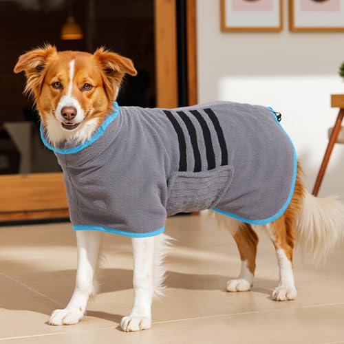 HezzLuv Mikrofaser-Hunde-Bademantel, Handtuch, super saugfähig, zum Trocknen von Hunden, für Welpen, mittelgroße und große Hunde, schnell trocknend, verstellbar von HezzLuv