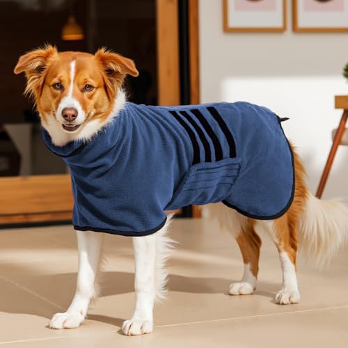 HezzLuv Mikrofaser-Hunde-Bademantel, Handtuch, super saugfähig, zum Trocknen von Hunden, für Welpen, mittelgroße und große Hunde, schnell trocknend, verstellbar von HezzLuv