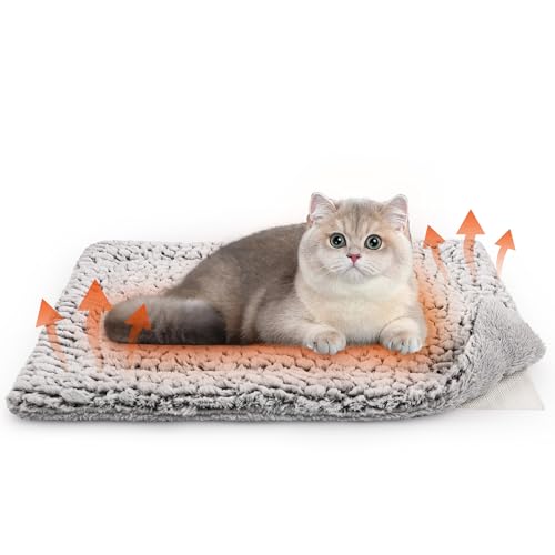 HezzLuv Selbstheizende Katzendecke 70 x 48 cm, Heizdecke für Katzen und Hunde, Haustier Heizkissen, Katzen Wärmedecke, Selbstwärmende Decke, rutschfest, Flauschig & Weich für Innen und Außen Waschbar von HezzLuv