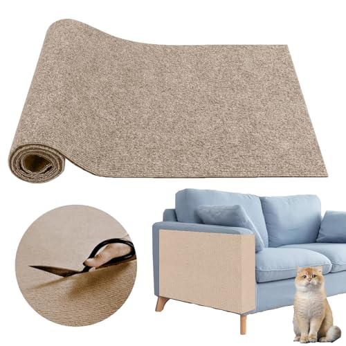 Selbstklebend kratzmatte Katze, 40x200cm DIY Kratzfestes Sofa kratzmatte Katze, Selbstklebend Kratzteppich Wand, Wiederverwendbar kratzteppich für Schützt Teppiche Sofa Möbelschutz(Khaki) von HhBdy