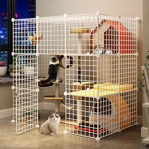 Große Katzenkäfige Für Den Innenbereich,Abnehmbarer Katzenlaufstall,Katzenhaus Mit Katzennest,Leitern Und Hängematte,Geräumiges Und Stabiles Katzengehege,Ideal Für Sicheres Spielen Und Entspannen(43.7 von HhYyLr