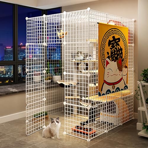 Große Katzenkäfige Für Den Innenbereich,Abnehmbarer Katzenlaufstall,Katzenhaus Mit Katzennest,Leitern Und Hängematte,Geräumiges Und Stabiles Katzengehege,Ideal Für Sicheres Spielen Und Entspannen(43.7 von HhYyLr