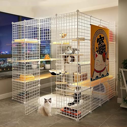 Große Katzenkäfige Für Den Innenbereich,Abnehmbarer Katzenlaufstall,Katzenhaus Mit Katzennest,Leitern Und Hängematte,Geräumiges Und Stabiles Katzengehege,Ideal Für Sicheres Spielen Und Entspannen(57.9 von HhYyLr
