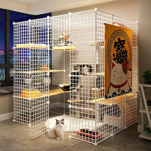 Große Katzenkäfige Für Den Innenbereich,Abnehmbarer Katzenlaufstall,Katzenhaus Mit Katzennest,Leitern Und Hängematte,Geräumiges Und Stabiles Katzengehege,Ideal Für Sicheres Spielen Und Entspannen(57.9 von HhYyLr