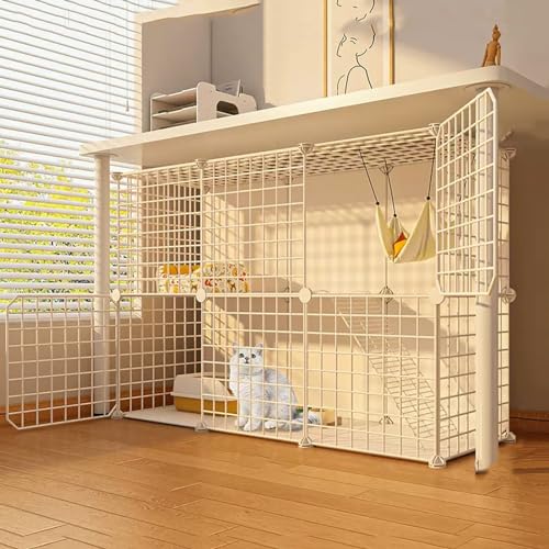 Katzenkäfig/Katzengehege,Großer Zweistöckiger,Abnehmbarer Zwinger Aus Metalldraht Mit Leiter,Selbstbau-Katzenlaufstall Für Den Innenbereich,Ideal Für Sicheres Spielen Und Entspannen Für Kleintiere(43. von HhYyLr