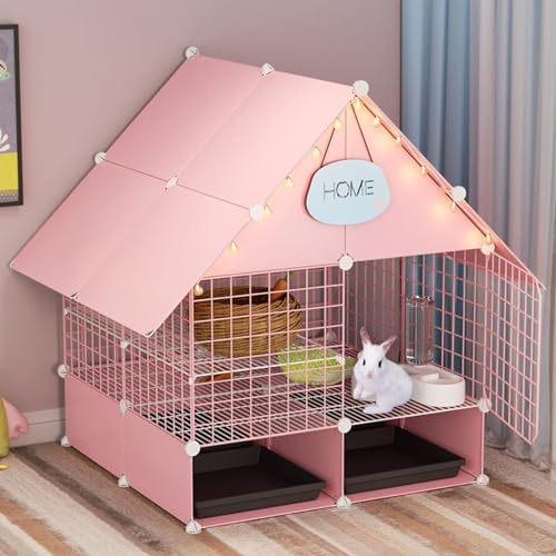 kaninchenställe Kaninchenkäfig, Kleintier-Lebensraum, Haustier-Kaninchenstall, Hasenkäfig Mit Abnehmbaren Ausziehbaren Tabletts, Wasserdichtes Dachzubehör For Frettchen-Chinchillas(Color:Pink,Size:75* von HhYyLr
